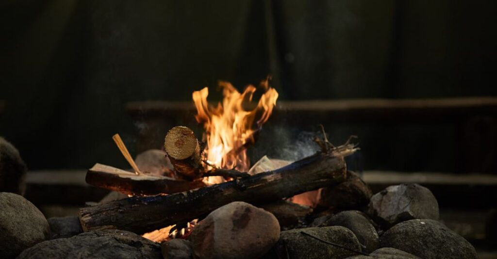 Campfire - Burning Wood Above Rocks