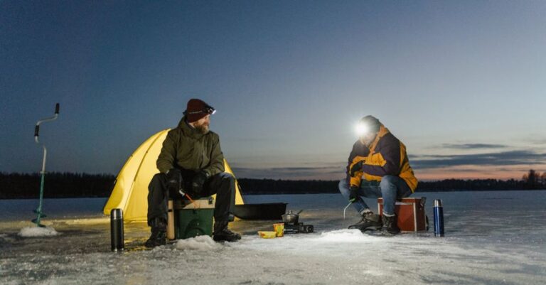 Fishing - Men Fishing in a Frozen Lake