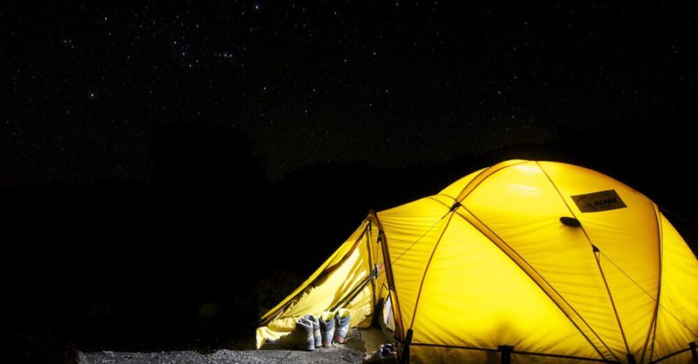 Tent - Yellow Tent Under Starry Night